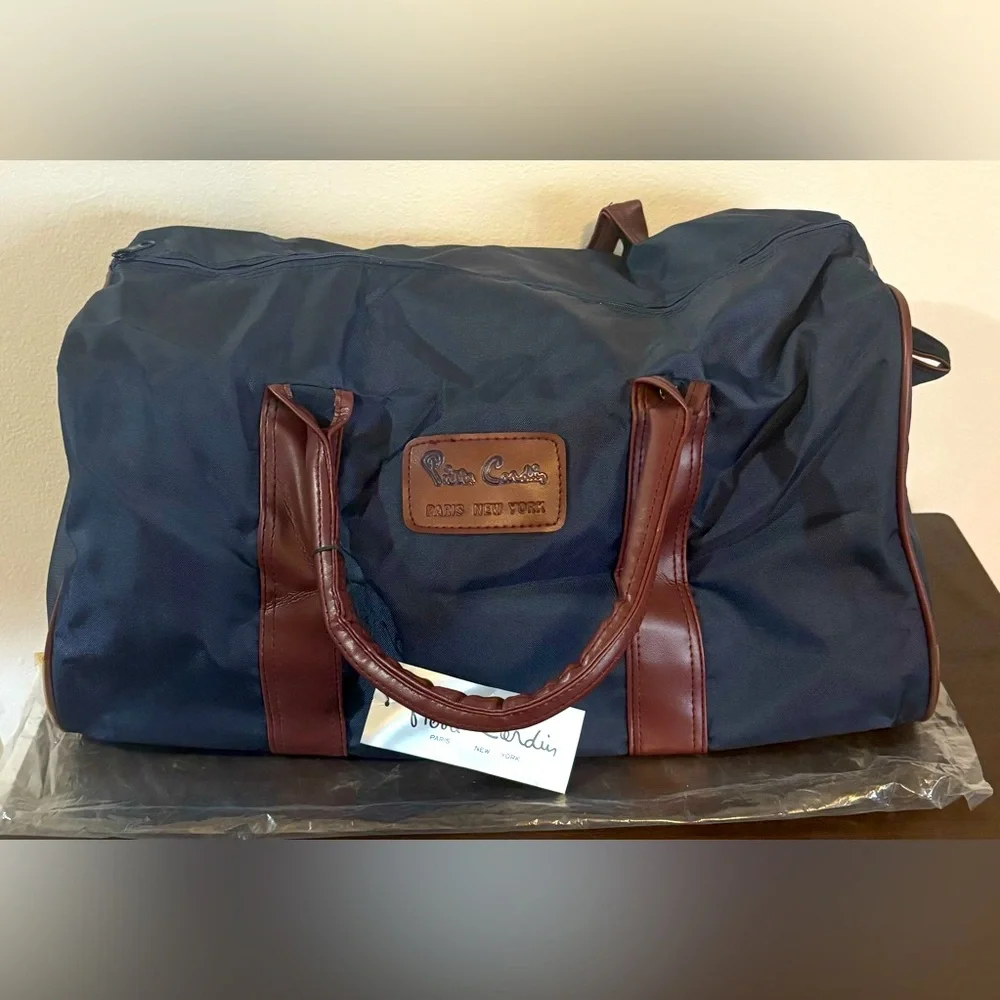Pierre Cardin 🆕 NWT Weekend Overnight Duffle Bag, Blue and Brown, Stylish!